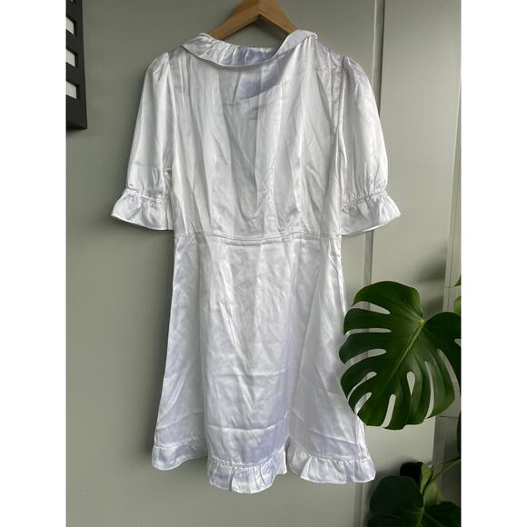 HILL HOUSE new white satin ruffle bridal delicate feminine Nima robe wrap dress - Picture 6 of 6